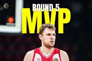 五轮两次当选轮次MVP!韦津科夫欧篮联轮次MVP总数升至历史第二!